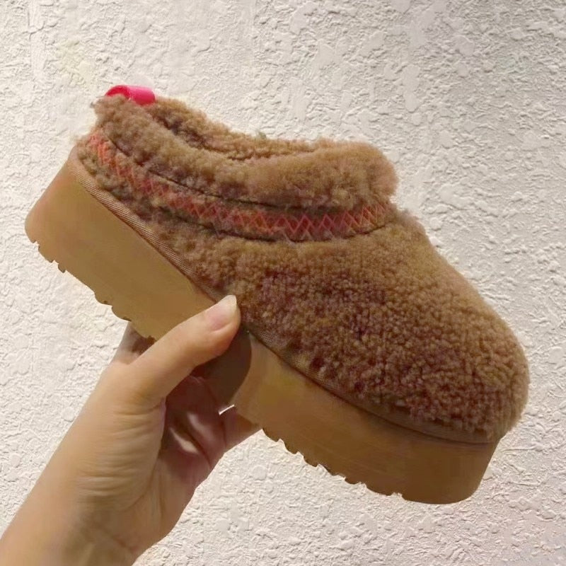 2023 New Women Fur Slippers Moccasins Ankle Boots Flats Platform Short Plush Warm Flip Flops