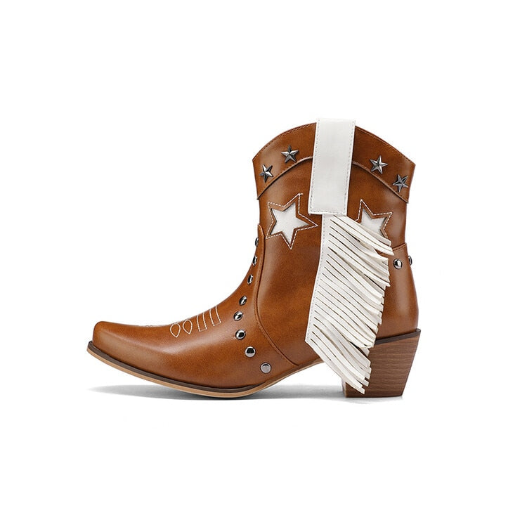 2024 New High Heeled Women Western Ankle Boots Pointed Toed