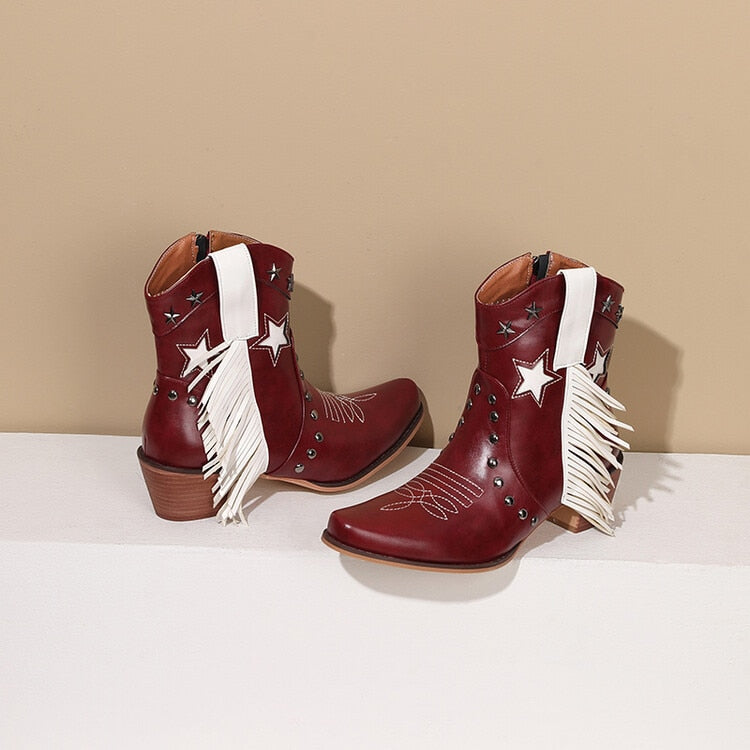 2024 New High Heeled Women Western Ankle Boots Pointed Toed