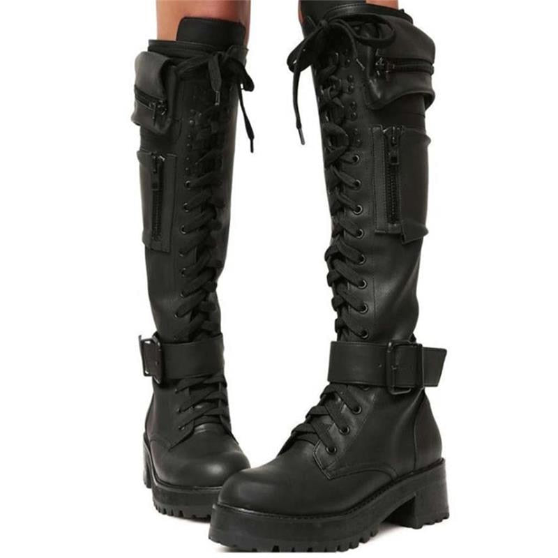 Ashore Biker Shop Platform Solid Street Style Motorcycle Boots for Women