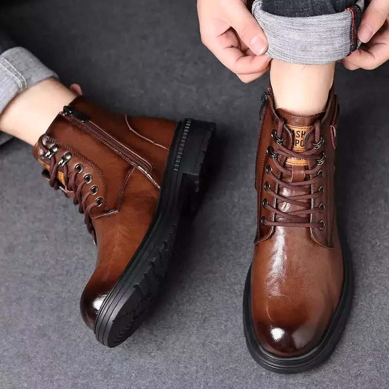 Ashore Shop Genuine Leather Men Boots Breathable High Top Shoes Outdoor  Military Boots