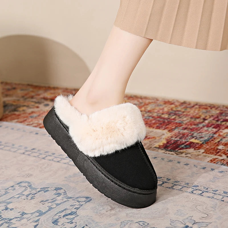 Ashore Shop Women Slippers Micro Suede Fuzzy Shearling Lining Ankle Moccasin Bootie