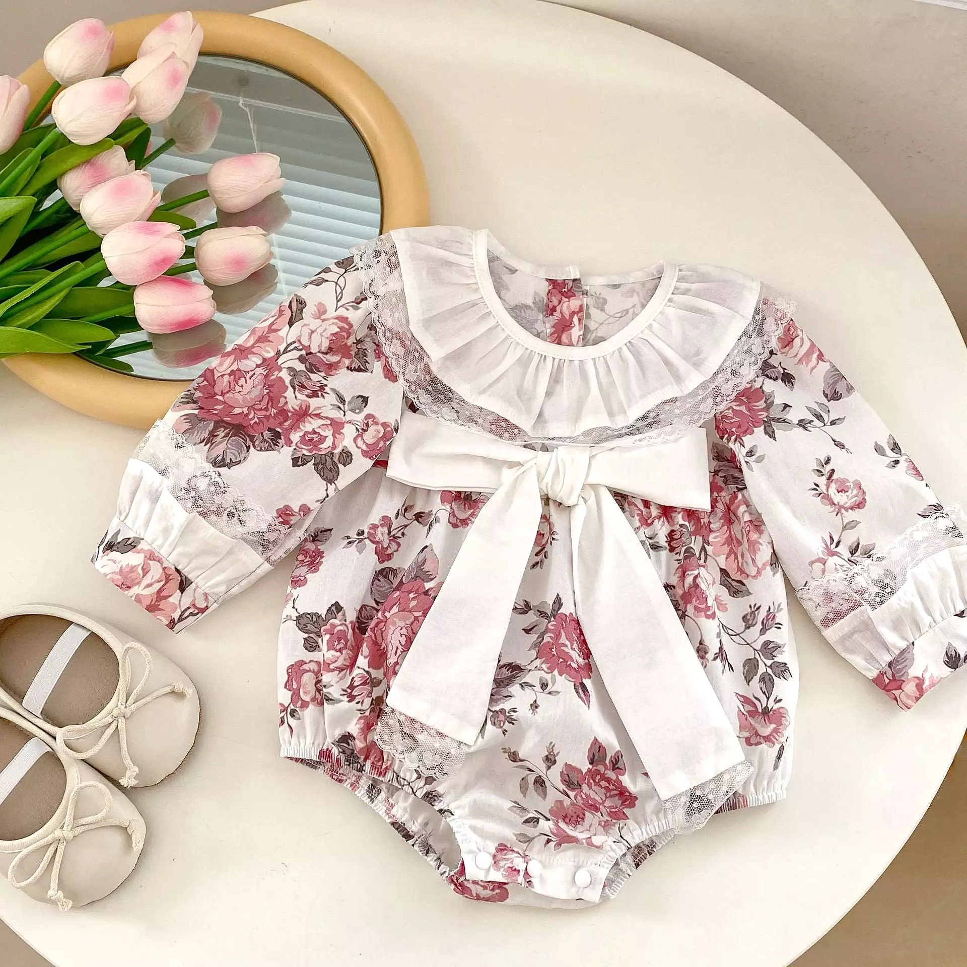 Baby Girls Flower Print Rompers Wholesale 23082861