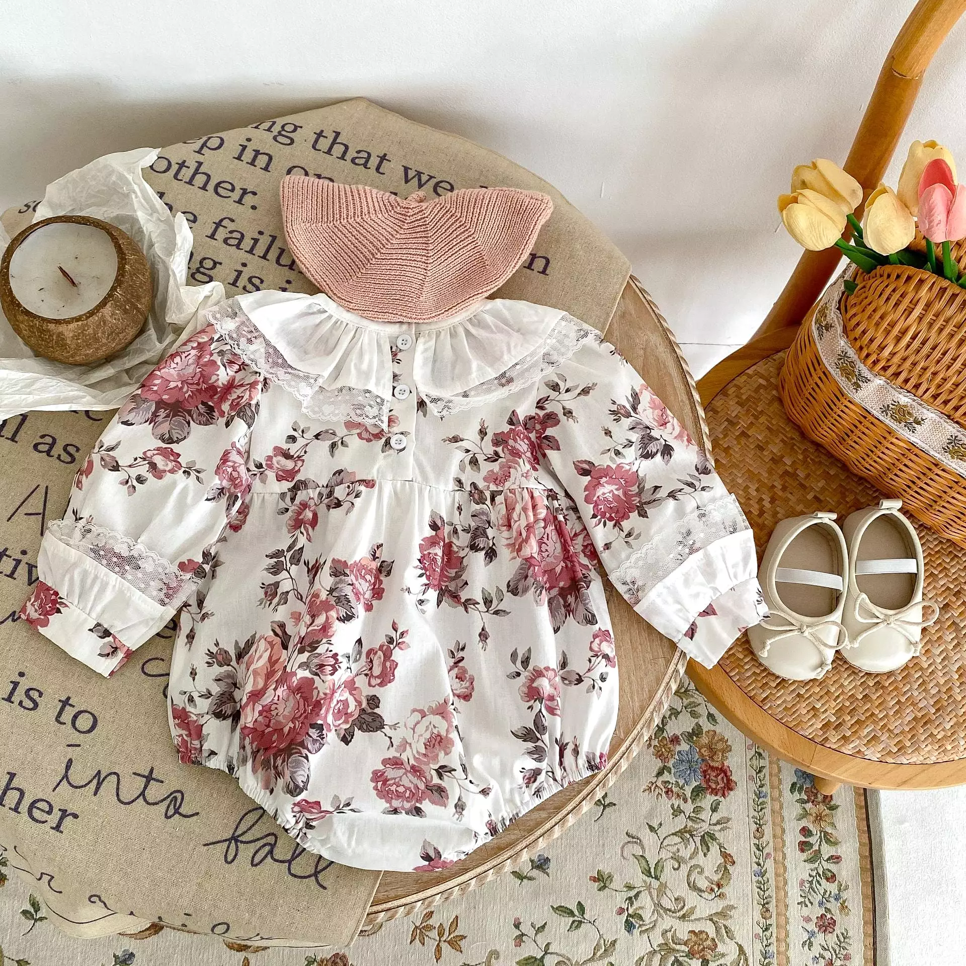 Baby Girls Flower Print Rompers Wholesale 23082861