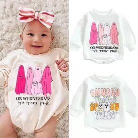 Baby Girls Letters Cartoon Print Halloween Rompers Wholesale 23090669