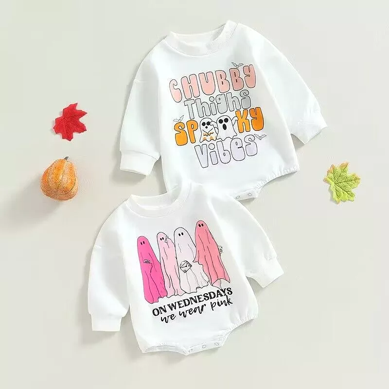 Baby Girls Letters Cartoon Print Halloween Rompers Wholesale 23090669