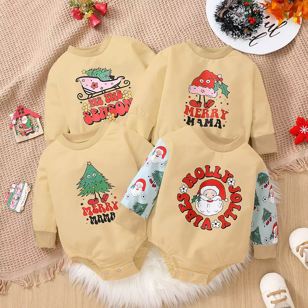 Baby Kid Girls Boys Letters Cartoon Print Christmas Rompers Wholesale 23102407