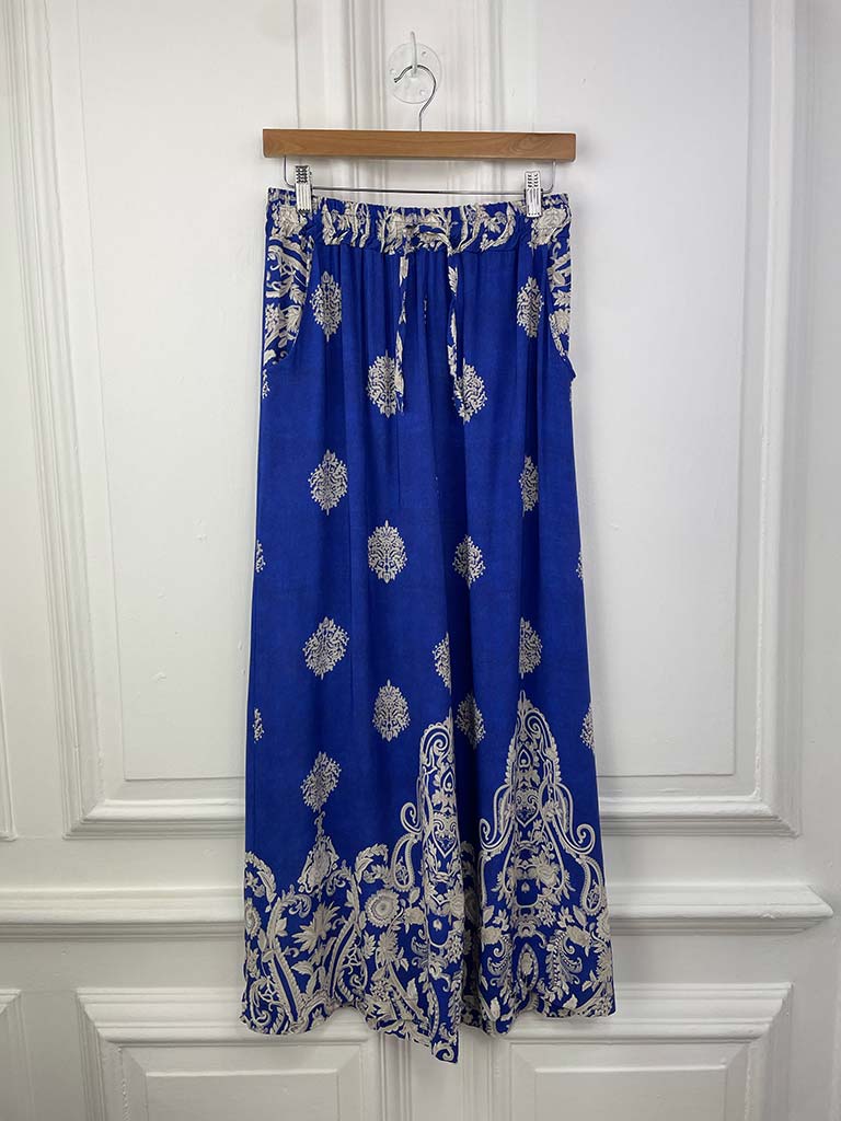 Baroque Wide Leg Trousers - Cobalt