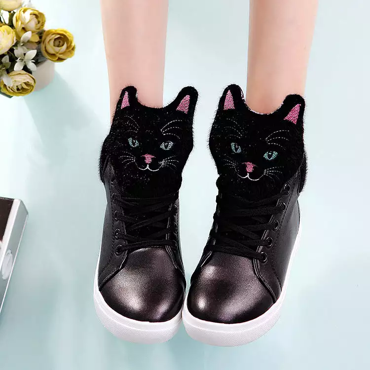 Black/White Kawaii Kitty High Sneakers AD11730