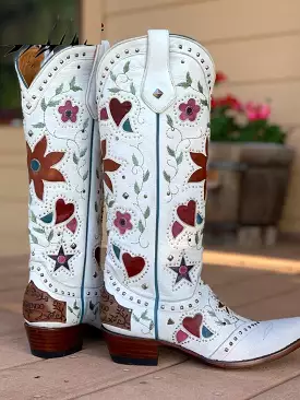 Cowgirls Women Western Cowboy Boots Floral Mid Calf Embroidery Shoes Ridding Boots