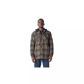 Dickies Fleece Hooded Flannel Shirt Jacket Moss Chocolate Ombre Plaid