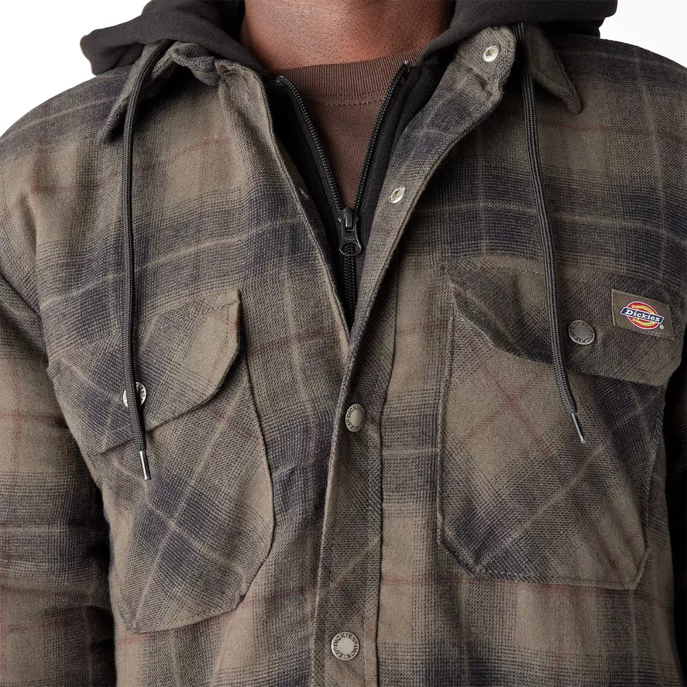 Dickies Men's Hooded Flannel Shirt Jacket with Hydroshield TJ211 - Moss Chocolate Plaid