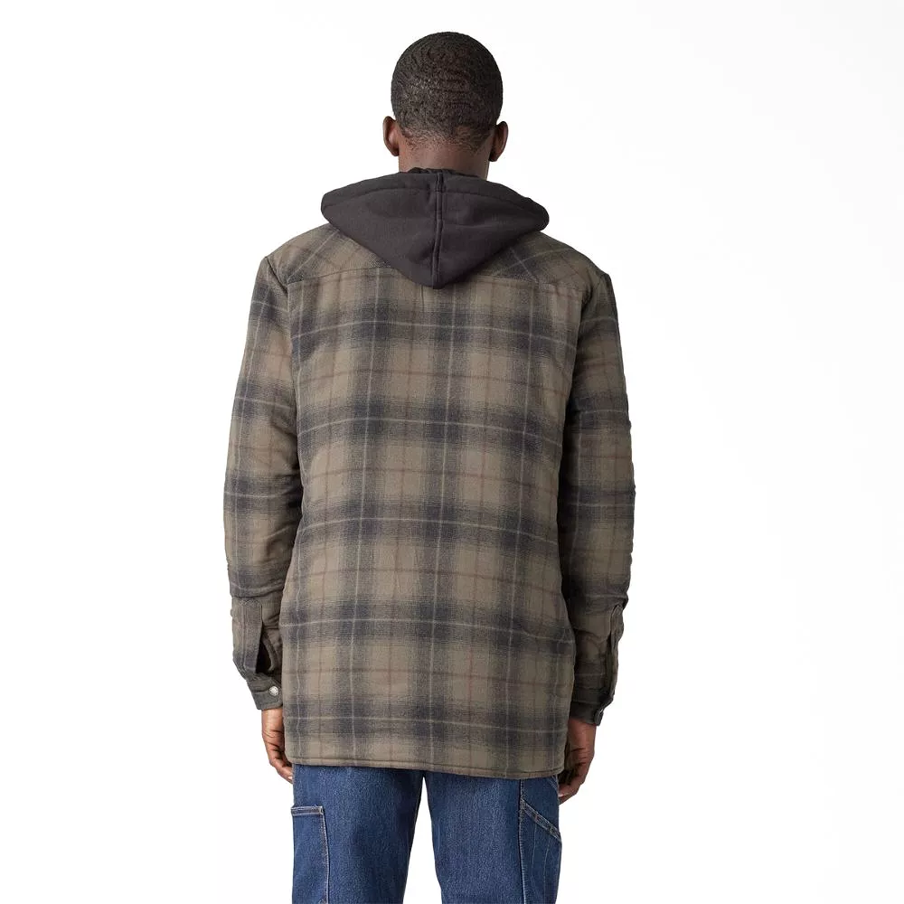 Dickies Men's Hooded Flannel Shirt Jacket with Hydroshield TJ211 - Moss Chocolate Plaid