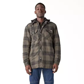 Dickies Men's Hooded Flannel Shirt Jacket with Hydroshield TJ211 - Moss Chocolate Plaid