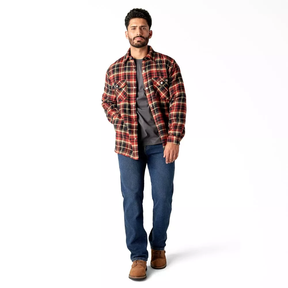 Dickies Men's Sherpa Lined Flannel Shirt TJ210 - Black & Red Plaid