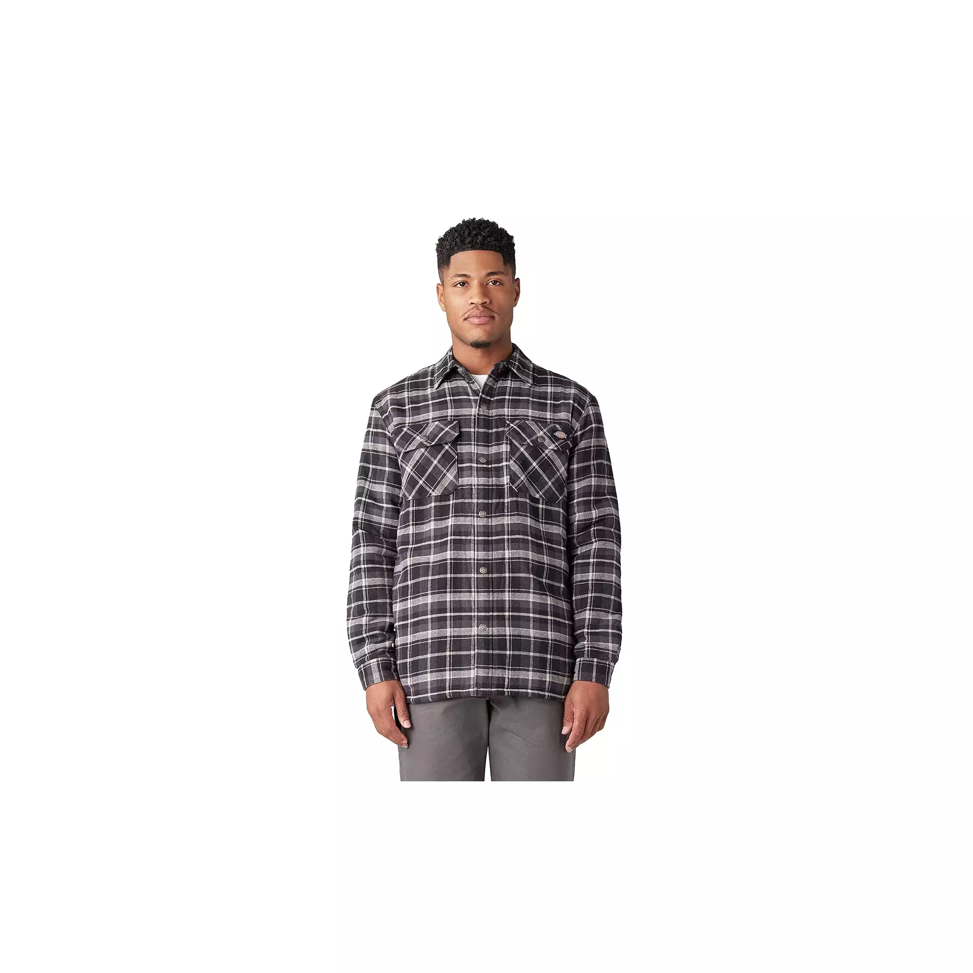 Dickies Sherpa Lined Flannel Shirt Jacket Charcoal Black Plaid