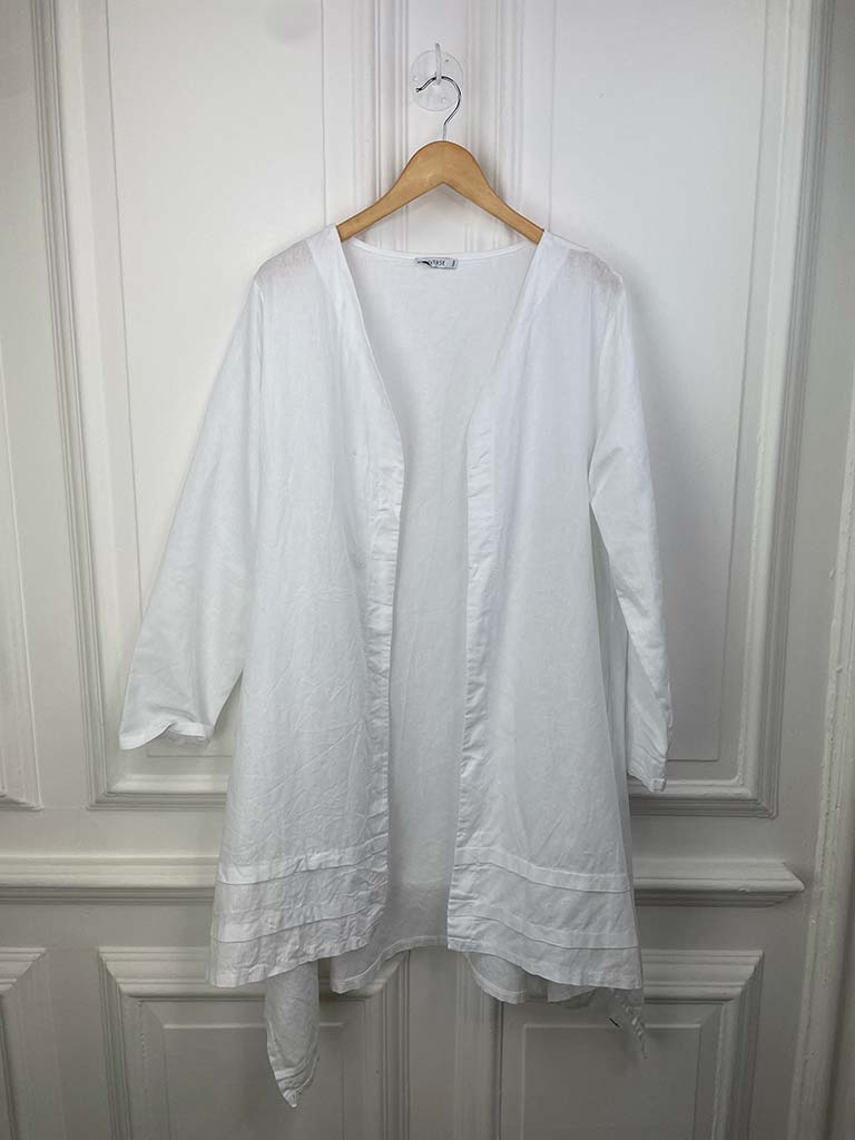 Dip Side Long Linen Jacket - White