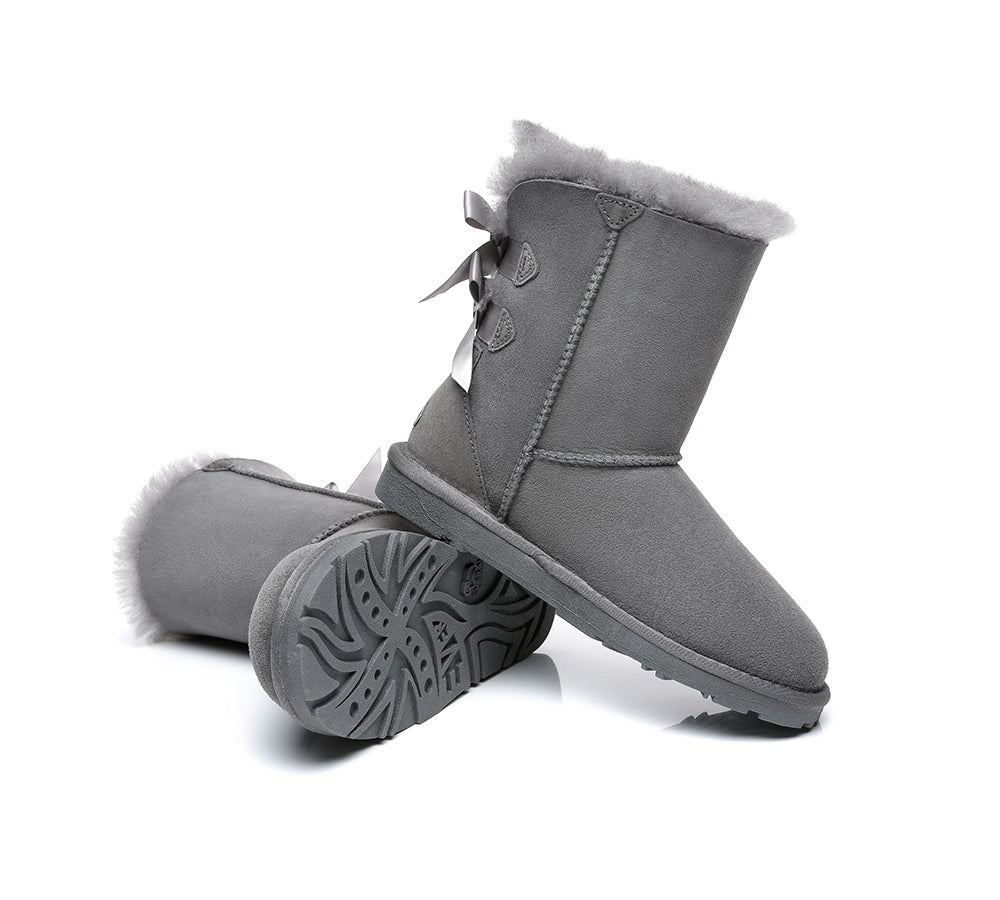 EVERAU Double Baily Short Back Bow Sheepskin Women Boots