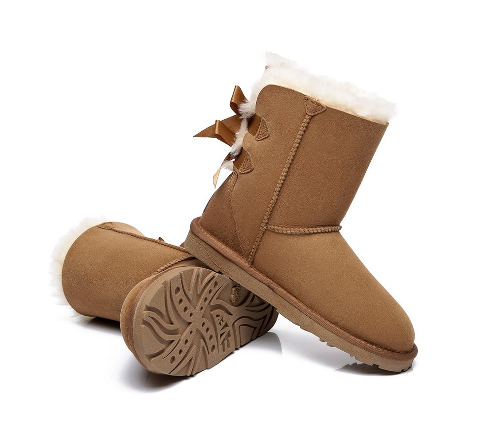 EVERAU Double Baily Short Back Bow Sheepskin Women Boots