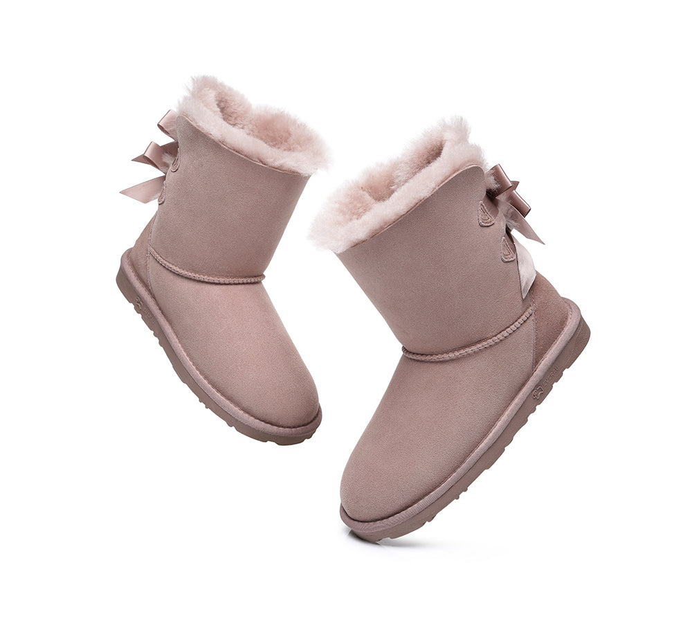 EVERAU Double Baily Short Back Bow Sheepskin Women Boots