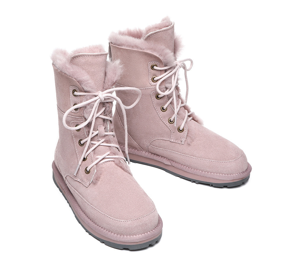 EVERAU Lace Up Ankle Fashion Sheepskin Women Boots Pathfinder