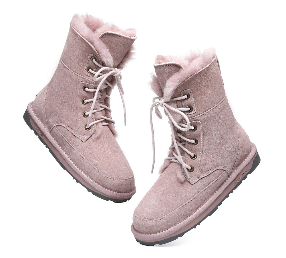 EVERAU Lace Up Ankle Fashion Sheepskin Women Boots Pathfinder