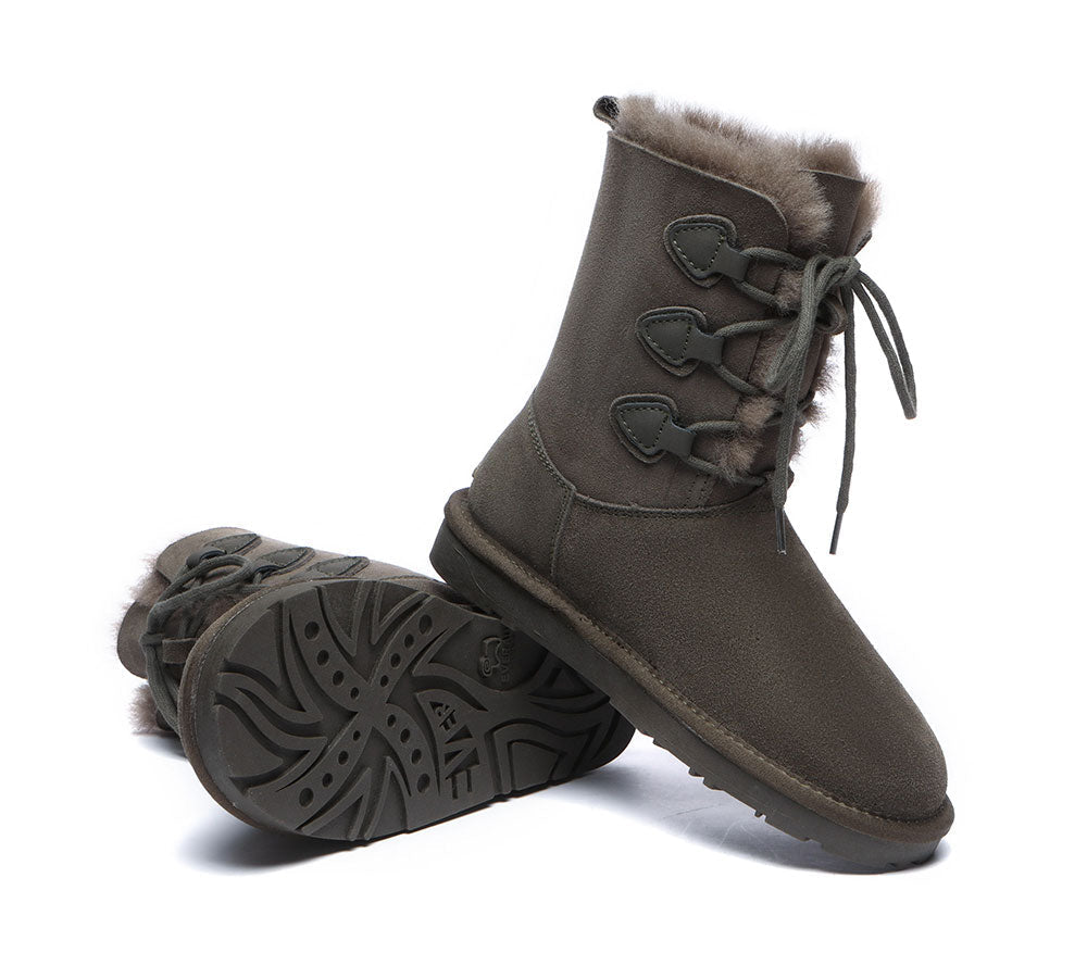 EVERAU Lace-Up Sheepskin Boots Women Tall Stark