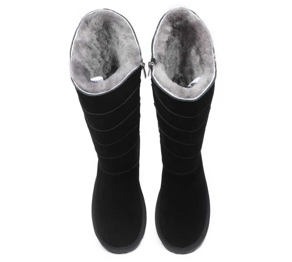 EVERAU Premium Australian Sheepskin Knee High Zipper Boots Women Swanston 5 Panel