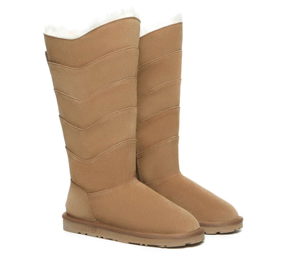 EVERAU Premium Australian Sheepskin Knee High Zipper Boots Women Swanston 5 Panel