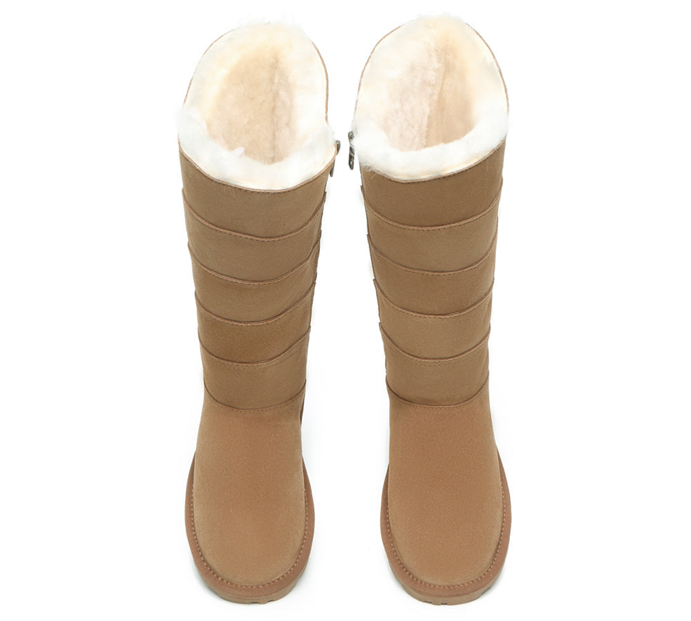 EVERAU Premium Australian Sheepskin Knee High Zipper Boots Women Swanston 5 Panel