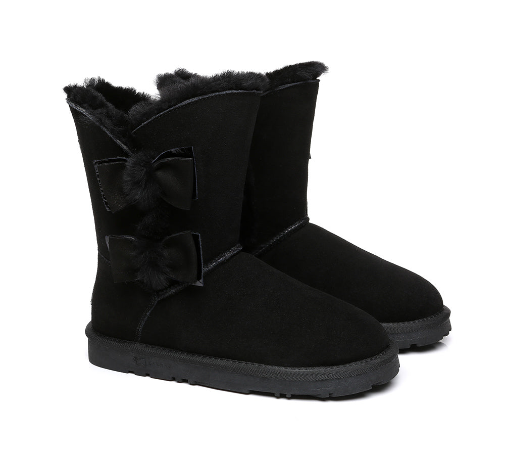 EVERAU Sheepskin Double Bow Boots Women Eira