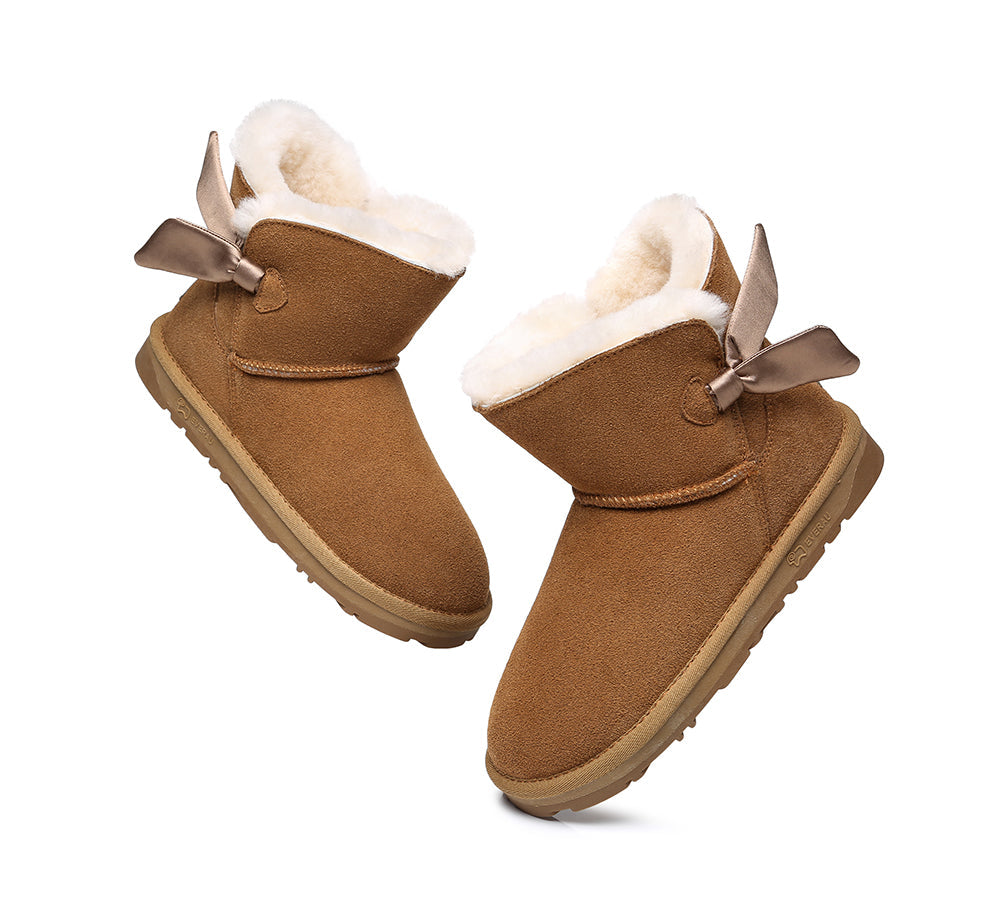 EVERAU Sheepskin Single Bow Boots Women Ember