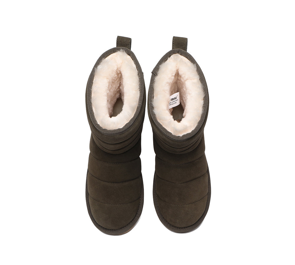 EVERAU Short Sheepskin Boots Women Puffer