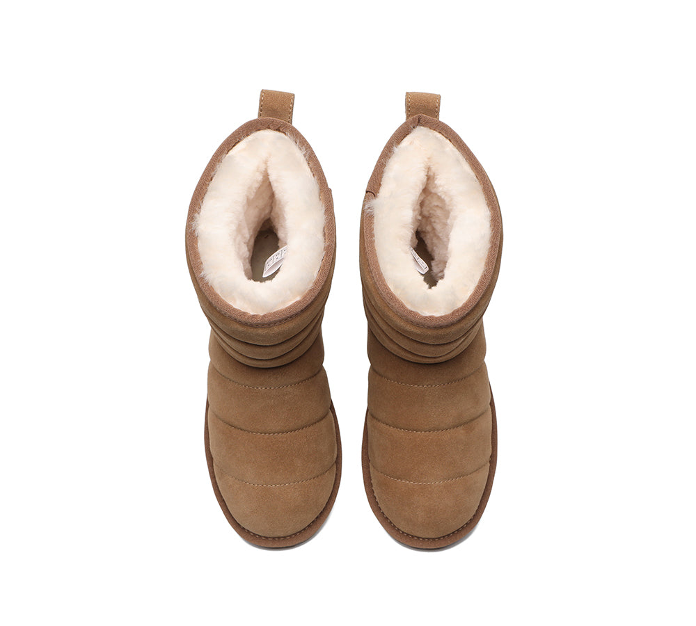 EVERAU Short Sheepskin Boots Women Puffer