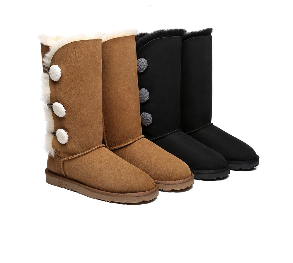 EVERAU Tall Triple Button Sheepskin Boots Aspen