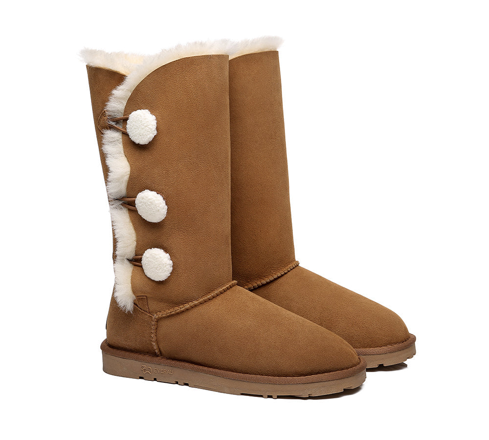 EVERAU Tall Triple Button Sheepskin Boots Aspen