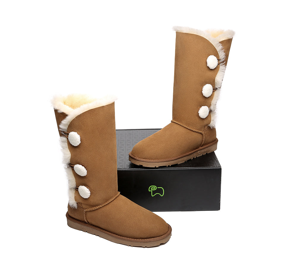 EVERAU Tall Triple Button Sheepskin Boots Aspen