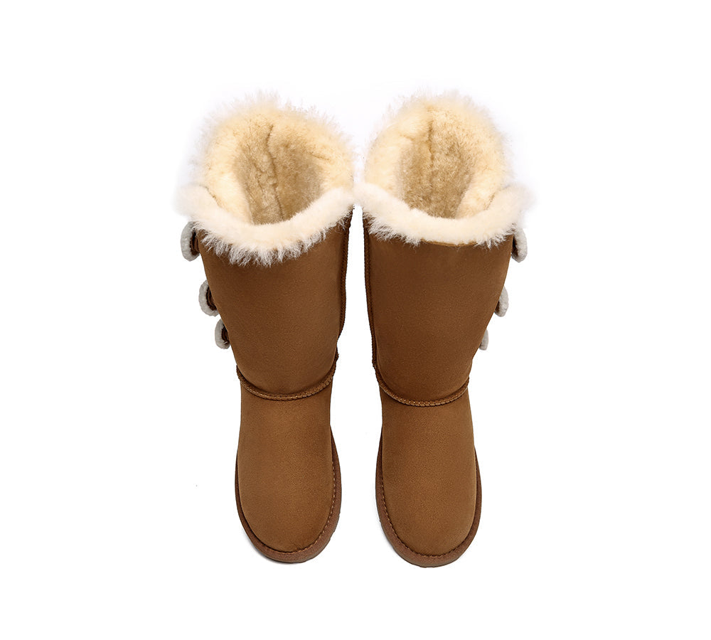 EVERAU Tall Triple Button Sheepskin Boots Aspen