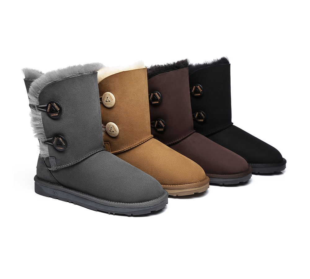 EVERAU Twin Button Short Sheepskin Boots