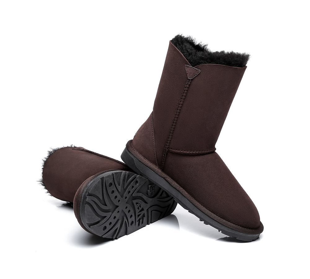 EVERAU Twin Button Short Sheepskin Boots