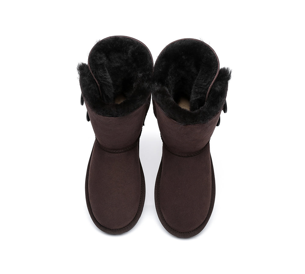 EVERAU Twin Button Short Sheepskin Boots