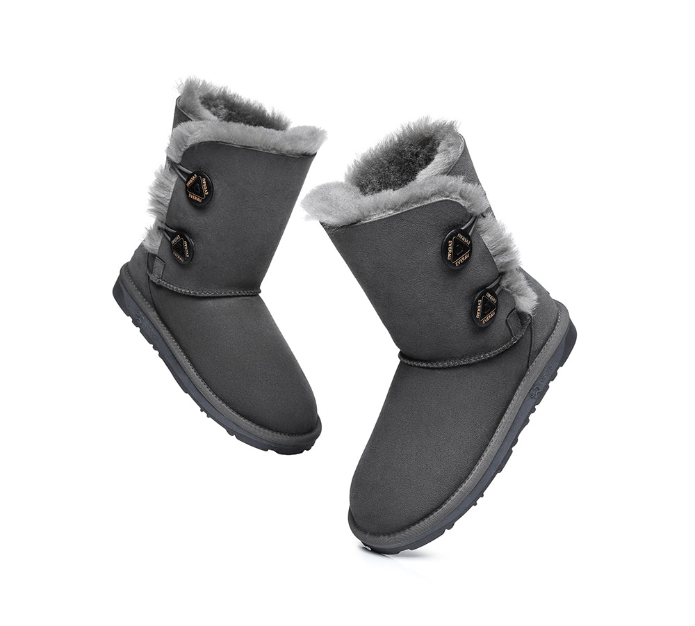 EVERAU Twin Button Short Sheepskin Boots