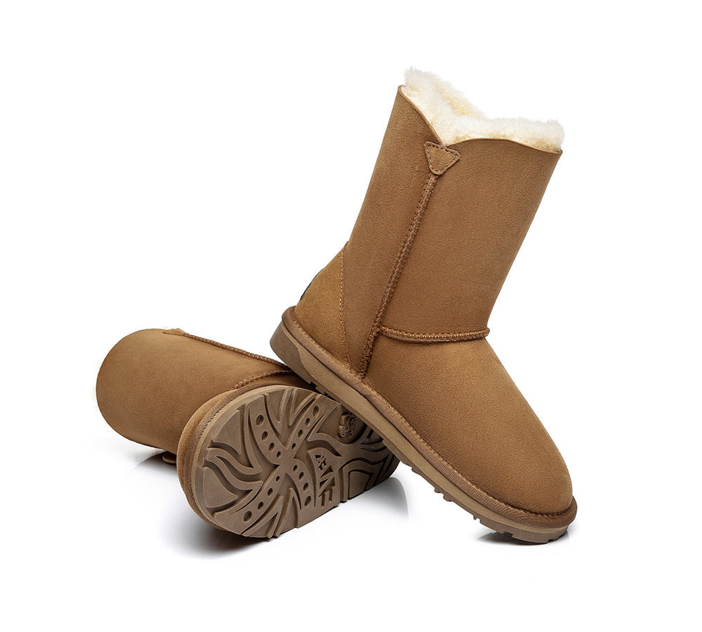 EVERAU Twin Button Short Sheepskin Boots