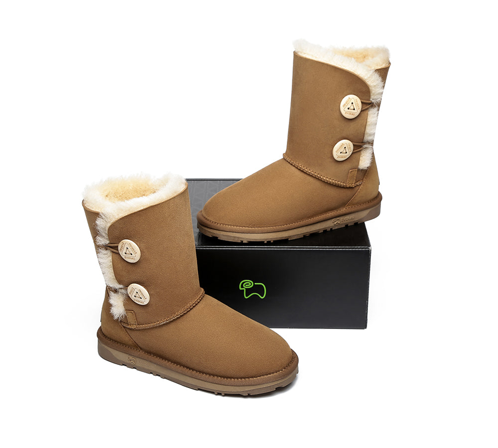 EVERAU Twin Button Short Sheepskin Boots