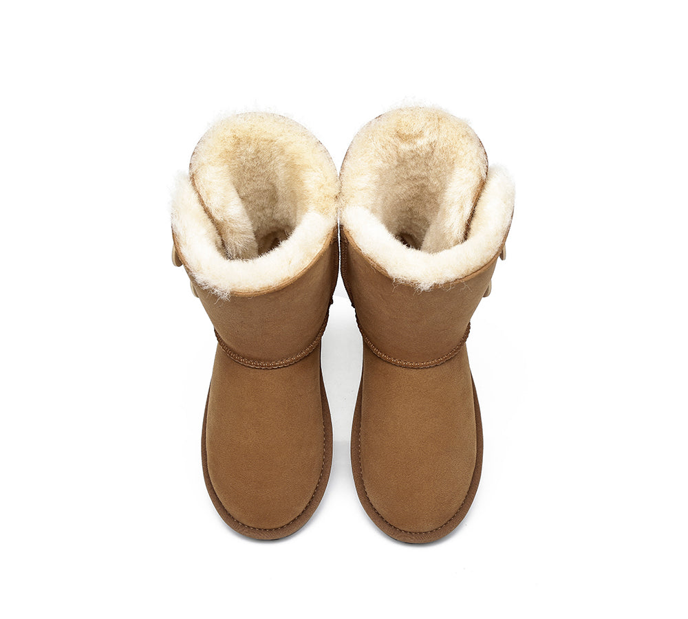 EVERAU Twin Button Short Sheepskin Boots