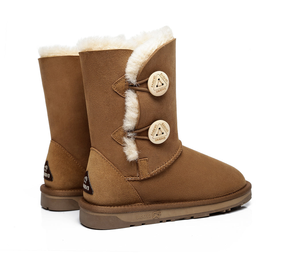 EVERAU Twin Button Short Sheepskin Boots