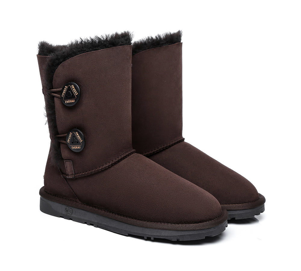 EVERAU Twin Button Short Sheepskin Boots