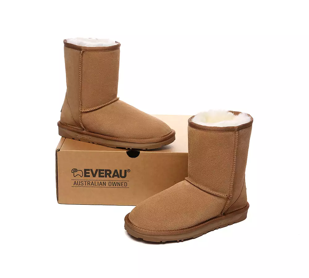 EVERAU UGG Sheepskin Wool Mid Calf Boots Short Classic Suede