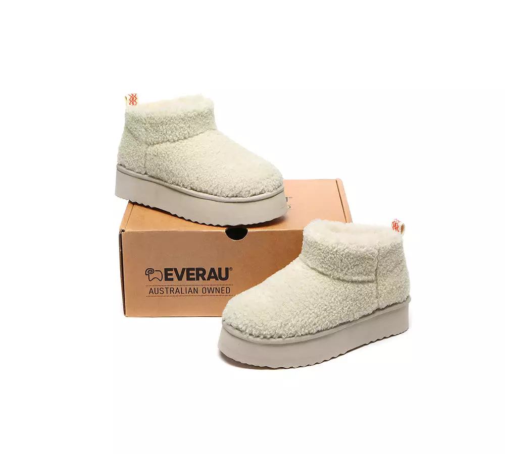 EVERAU UGG Sheepskin Wool Plush Ankle Boots Ultra Platform Teddycozy