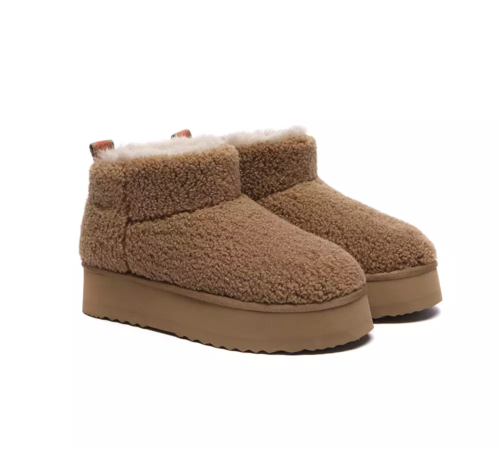 EVERAU UGG Sheepskin Wool Plush Ankle Boots Ultra Platform Teddycozy